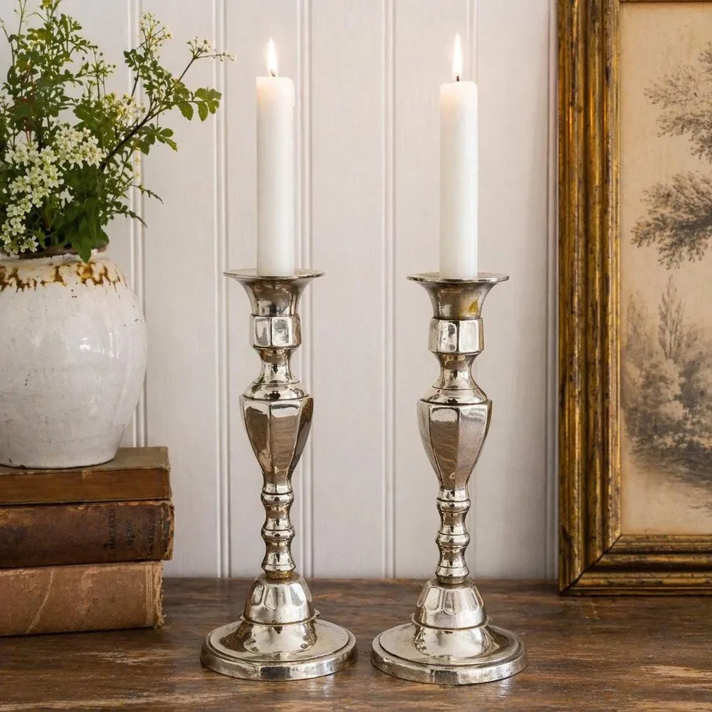 Vintage Set of Silver Plate Taper Candle Holders 8.25”Tall